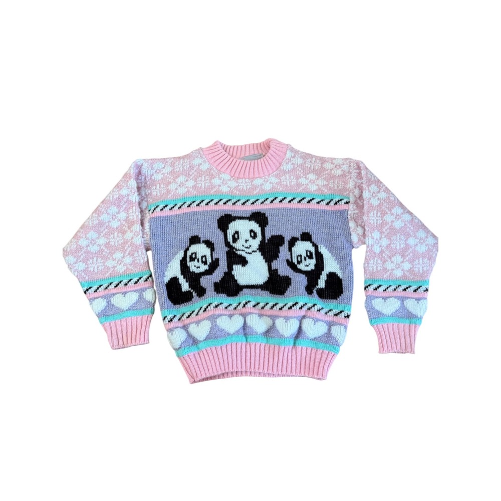 Fairy‎ Kei Adele Knitwear Vintage Kids Panda Bear Sparkle Sweater